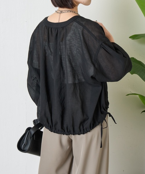 Jena espace merveilleux(ジェナ エスパスメルヴェイユ)の「【スッキリシアーシャツ】裾リボンシアーシャツ(シャツ/ブラウス・レディース・ブラック/ベージュ/ライム・FREE)」の9枚目の写真