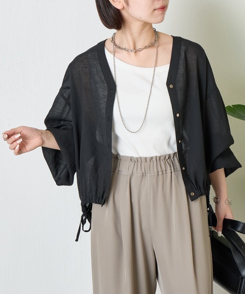 Jena espace merveilleux(ジェナ エスパスメルヴェイユ)の「【スッキリシアーシャツ】裾リボンシアーシャツ(シャツ/ブラウス・レディース・ブラック/ベージュ/ライム・FREE)」の8枚目の写真