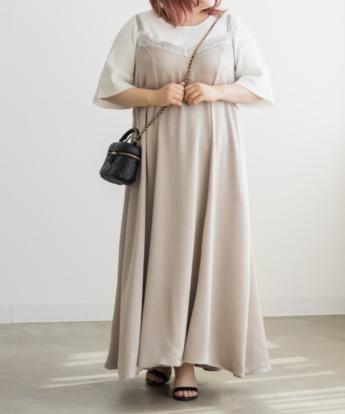 CLETTE(クレット)の「レース使いキャミワンピース(ワンピース・レディース・ベージュ/チェック/ストライプ/ブラック・3L/LL/4L)」の3枚目の写真