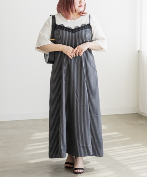 CLETTE(クレット)の「レース使いキャミワンピース(ワンピース・レディース・ベージュ/チェック/ストライプ/ブラック・3L/LL/4L)」の22枚目の写真