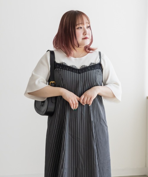 CLETTE(クレット)の「レース使いキャミワンピース(ワンピース・レディース・ベージュ/チェック/ストライプ/ブラック・3L/LL/4L)」の21枚目の写真