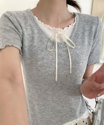 リボン付きフリルニットトップス (SS)