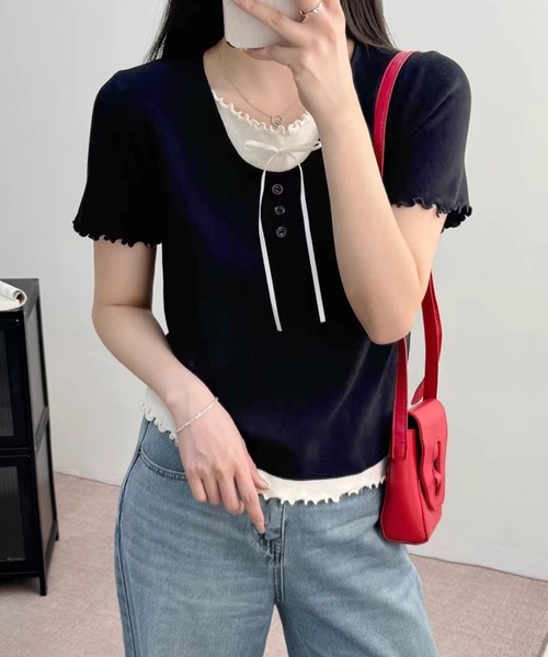 aimoha(アイモハ)の「リボン付きフリルニットトップス (SS)(ニット/セーター・レディース・ブルー/ホワイト/ライトグレー/イエロー/ネイビー・FREE)」の19枚目の写真