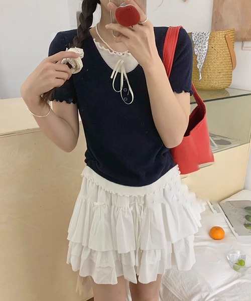 aimoha(アイモハ)の「リボン付きフリルニットトップス (SS)(ニット/セーター・レディース・ブルー/ホワイト/ライトグレー/イエロー/ネイビー・FREE)」の18枚目の写真
