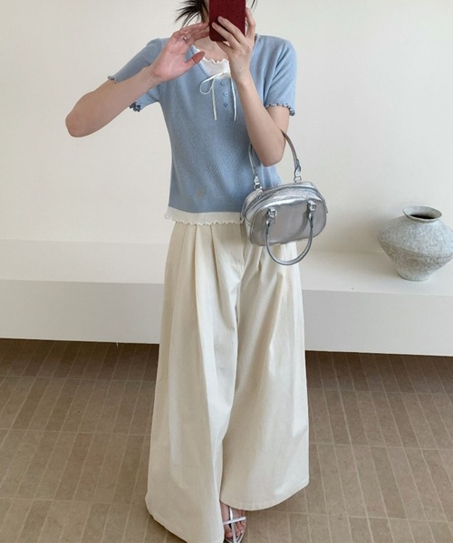 aimoha(アイモハ)の「リボン付きフリルニットトップス (SS)(ニット/セーター・レディース・ブルー/ホワイト/ライトグレー/イエロー/ネイビー・FREE)」の14枚目の写真