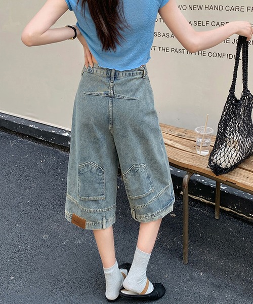 Lace Ladies(レースレディース)の「ウォッシュ加工 ユニーク ハイウエスト6分丈 デニムパンツ(デニムパンツ・レディース・ネイビー/ブルー・XS/S/M/L/XL)」の5枚目の写真