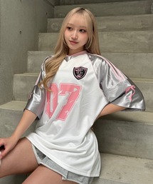 Lae（レイ）の「リボンプリントユニフォームTシャツ（Tシャツ/カットソー）」