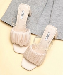 【R&E】クリアストラップ×シフォンギャザーミュールサンダル