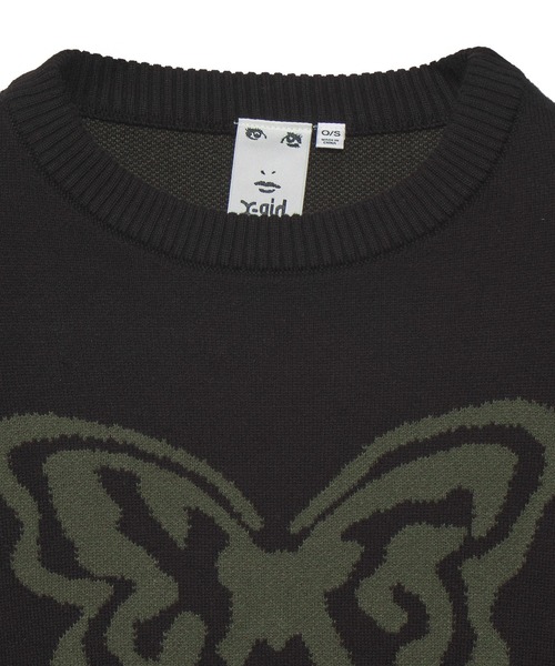 X-girl(エックスガール)の「BUTTERFLY XG LOGO COMPACT KNIT TOP(ニット/セーター・レディース・ブラック/ブラウン/ホワイト・ONE SIZE)」の7枚目の写真