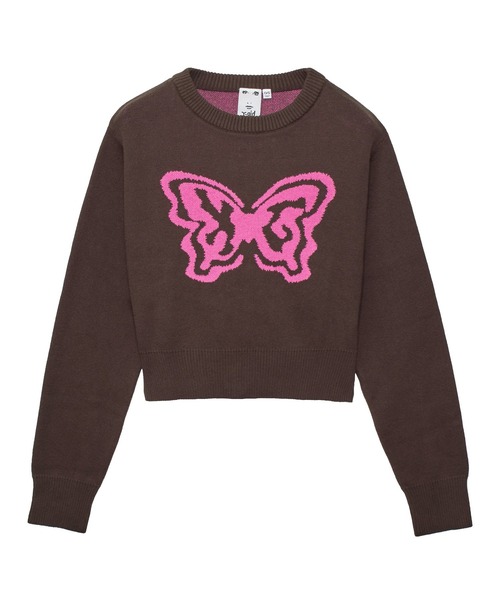 X-girl(エックスガール)の「BUTTERFLY XG LOGO COMPACT KNIT TOP(ニット/セーター・レディース・ブラック/ブラウン/ホワイト・ONE SIZE)」の5枚目の写真