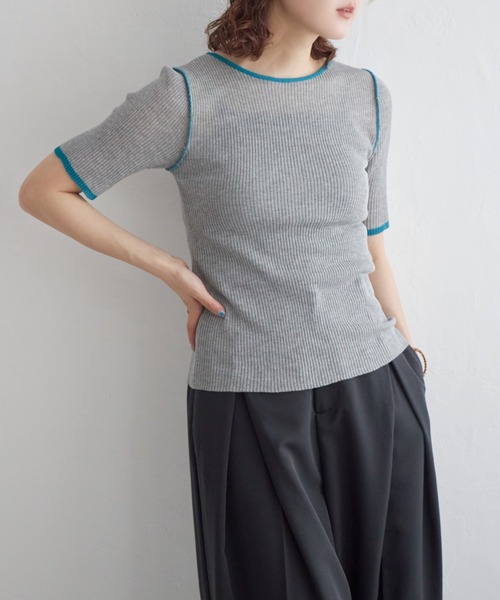 notch.(ノッチ)の「配色クルーネックトップス(ニット/セーター・レディース・アイボリー/グレー/チャコール・M)」の1枚目の写真
