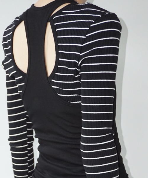 chuclla（チュクラ）の「ショルダーパッド オープンバックボーダーロンT chw25a002（Tシャツ/カットソー・レディース・ブラック×ホワイト・FREE）」の8枚目の写真