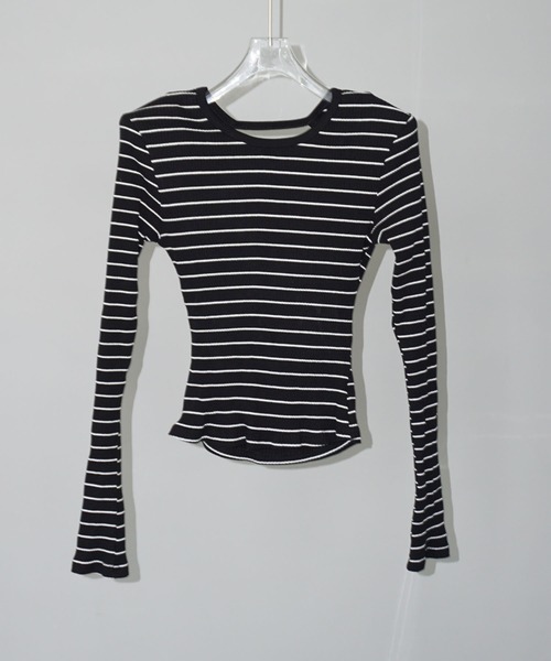 chuclla（チュクラ）の「ショルダーパッド オープンバックボーダーロンT chw25a002（Tシャツ/カットソー・レディース・ブラック×ホワイト・FREE）」の9枚目の写真