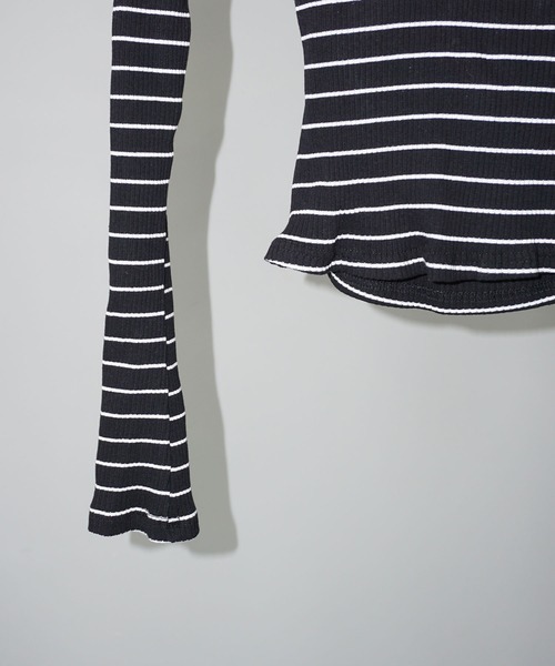 chuclla（チュクラ）の「ショルダーパッド オープンバックボーダーロンT chw25a002（Tシャツ/カットソー・レディース・ブラック×ホワイト・FREE）」の12枚目の写真