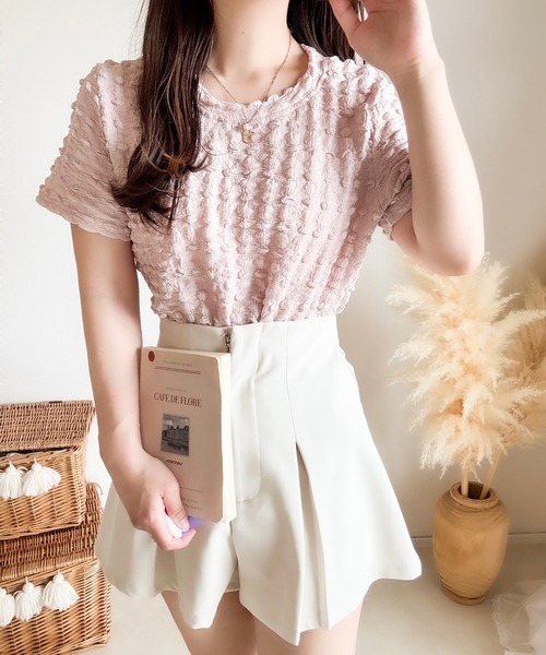 merrylatte(メリーラテ)の「ジャカードポコポコTシャツ(Tシャツ/カットソー・レディース・ピンク・MEDIUM)」の4枚目の写真