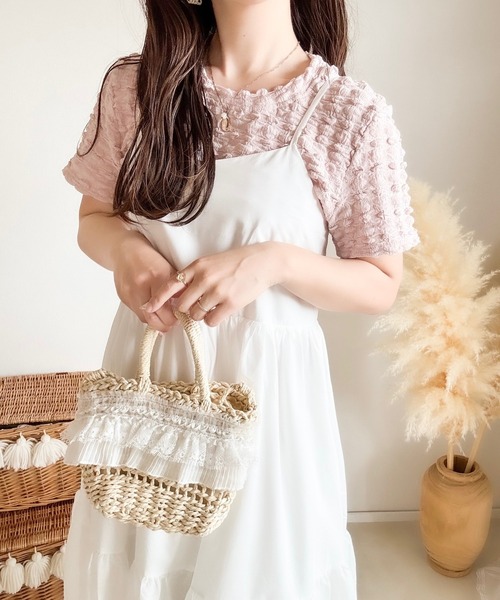 merrylatte(メリーラテ)の「ジャカードポコポコTシャツ(Tシャツ/カットソー・レディース・ピンク・MEDIUM)」の5枚目の写真