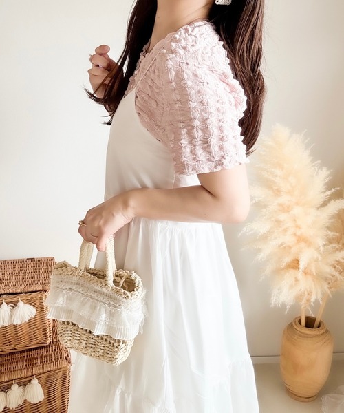 merrylatte(メリーラテ)の「ジャカードポコポコTシャツ(Tシャツ/カットソー・レディース・ピンク・MEDIUM)」の6枚目の写真