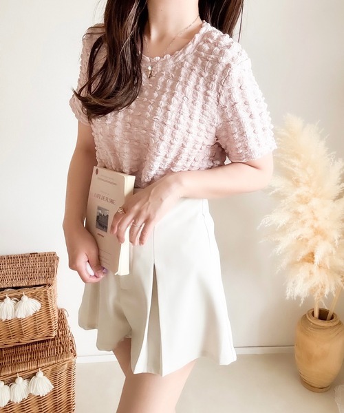 merrylatte(メリーラテ)の「ジャカードポコポコTシャツ(Tシャツ/カットソー・レディース・ピンク・MEDIUM)」の7枚目の写真