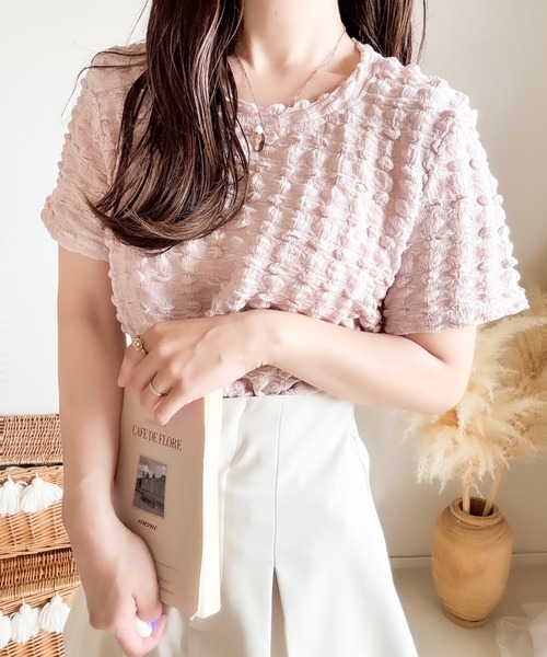 merrylatte(メリーラテ)の「ジャカードポコポコTシャツ(Tシャツ/カットソー・レディース・ピンク・MEDIUM)」の8枚目の写真
