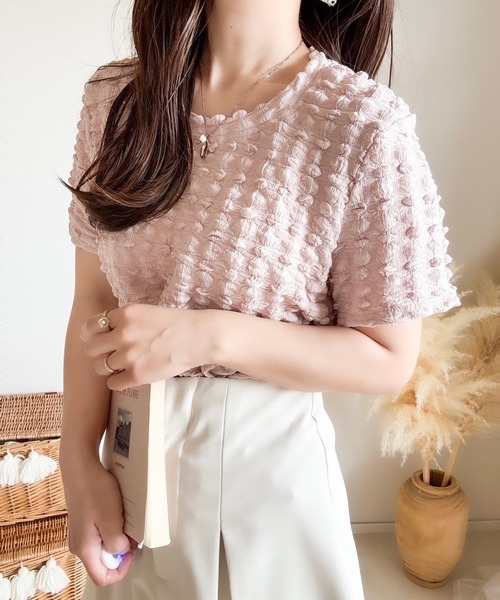 merrylatte(メリーラテ)の「ジャカードポコポコTシャツ(Tシャツ/カットソー・レディース・ピンク・MEDIUM)」の9枚目の写真