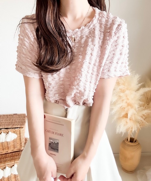 merrylatte(メリーラテ)の「ジャカードポコポコTシャツ(Tシャツ/カットソー・レディース・ピンク・MEDIUM)」の10枚目の写真