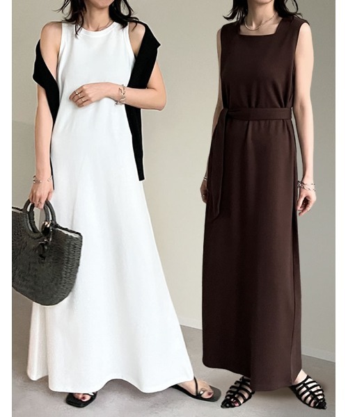 Re:EDIT（リエディ）の「[全骨格きれい見え][低身長/高身長サイズ有][体型カバー][イージーケア]ストレートorフレア選べるシルエットライトダンボールリボン付きノースリーブワンピース（ワンピース・レディース・ブラウン/ホワイト系その他/ブラック系その他/ブラック/アイボリー/ブラウン系その他・SHORT/MEDIUM/TALL/LARGE）」の7枚目の写真