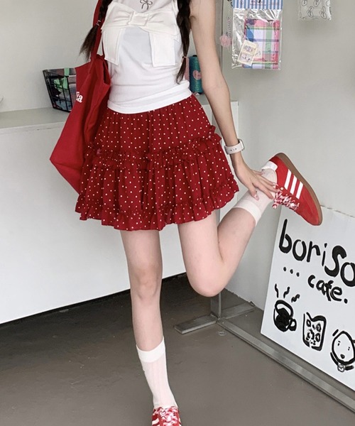 値下げ！ドット柄フリルスカート定価48400円 セール】Nia(ニア)/ドット柄 フリルキリカエ ミニスカート