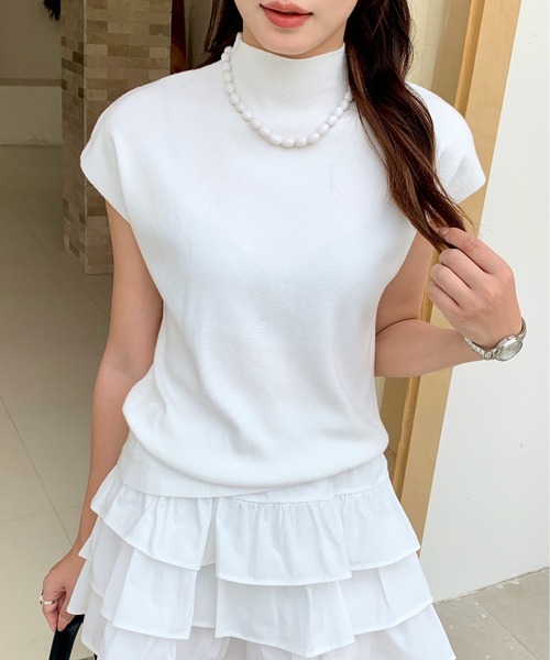 値下げ！PLEATS PLEASE ハイネックニット半袖 セール】ハイネックフレンチスリーブ半袖ニット（ニット