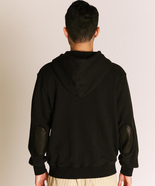 Schott/ショット/LEATHER ELBOW PATCH ZIP HOODED SWEAT/レザー