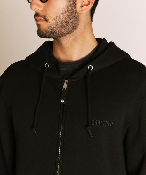 Schott/ショット/LEATHER ELBOW PATCH ZIP HOODED SWEAT/レザー