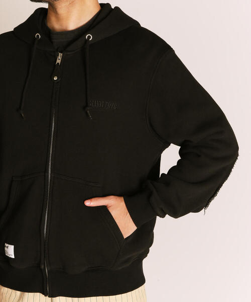 Schott/ショット/LEATHER ELBOW PATCH ZIP HOODED SWEAT/レザー