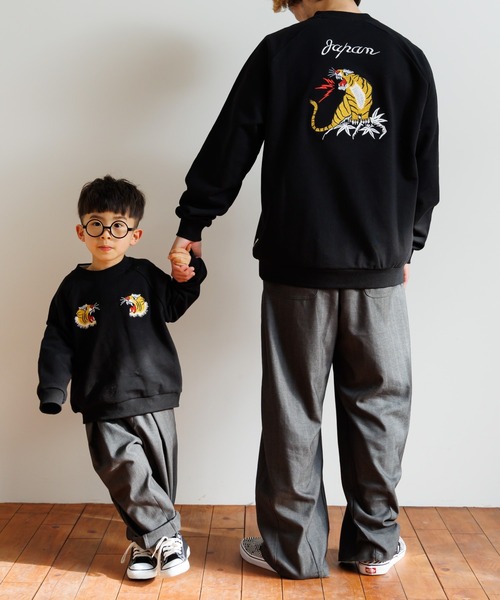 MAKE YOUR DAY（メイクユアデイ）の「トラ刺繍ファミリー裏毛トレーナー■80～140cm（スウェット・キッズ・カーキ/ブラック・120/130/110/100/90/80/140）」の11枚目の写真