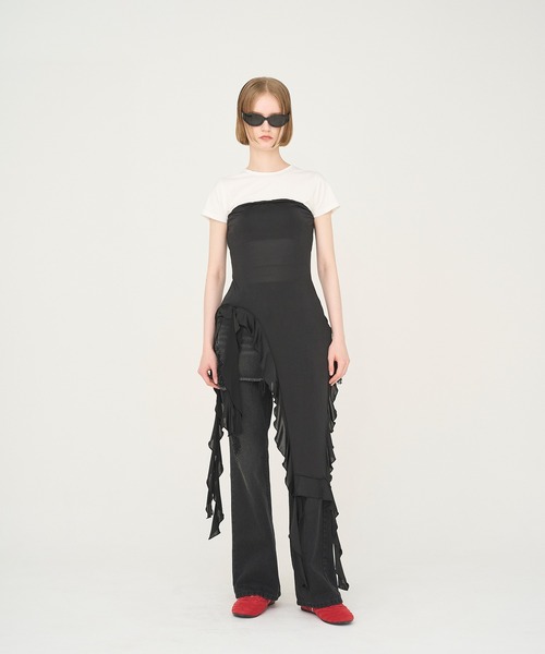 tシャツ 「Nora Lily」「elle」Ruffle Edge Swan Drape Top レディース セール】【Nora Lily】「elle」Ruffle Edge Swan Drape Top（T