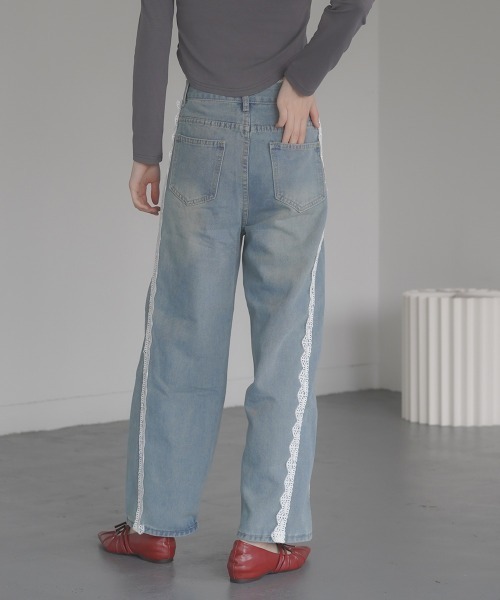 ann demeulemeester ホワイトデニムパンツ サイドライン GRANDMA MAMA DAUGHTER ホワイトサイドジップデニムパンツ