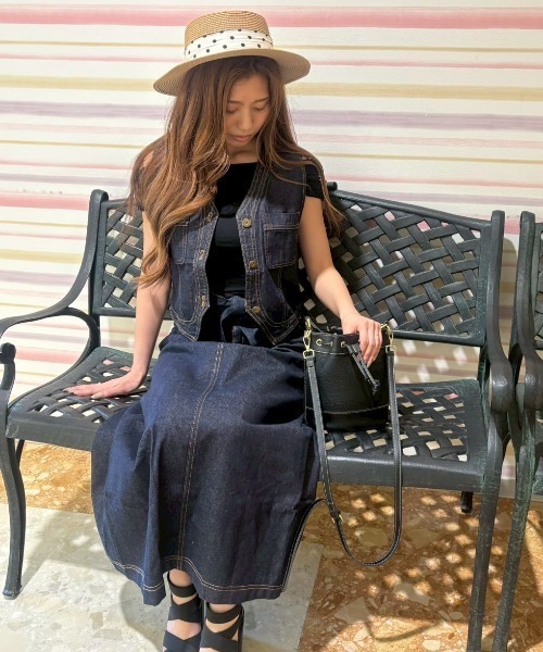 セール】デニムベストセット/フレアロングスカート＆デニムベスト