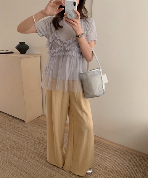 Jasmine Grandiflorum（ジャスミングランディフローラム）の「【Jasmine】チュールフリルキャミソール＋ベーシックショートTシャツ (SS)（アンサンブル・レディース・アイボリー/グレー/ブルー/ピンク・FREE）」の14枚目の写真