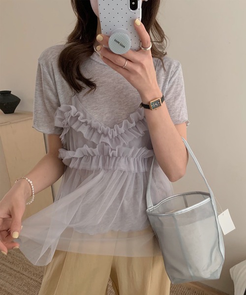 Jasmine Grandiflorum（ジャスミングランディフローラム）の「【Jasmine】チュールフリルキャミソール＋ベーシックショートTシャツ (SS)（アンサンブル・レディース・アイボリー/グレー/ブルー/ピンク・FREE）」の15枚目の写真