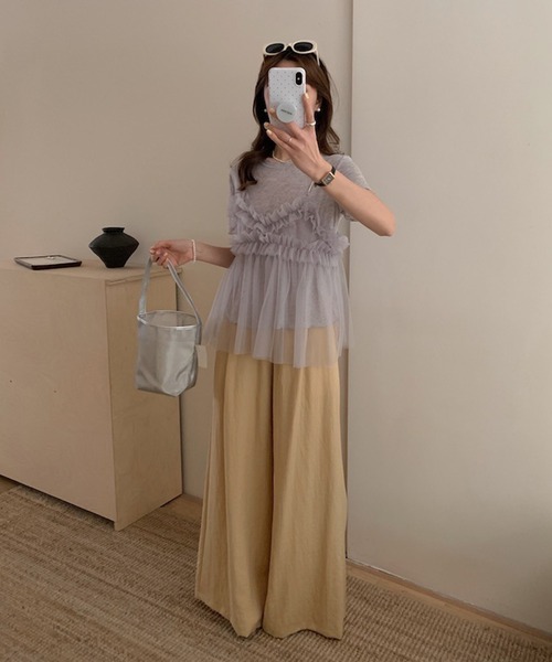 Jasmine Grandiflorum（ジャスミングランディフローラム）の「【Jasmine】チュールフリルキャミソール＋ベーシックショートTシャツ (SS)（アンサンブル・レディース・アイボリー/グレー/ブルー/ピンク・FREE）」の20枚目の写真