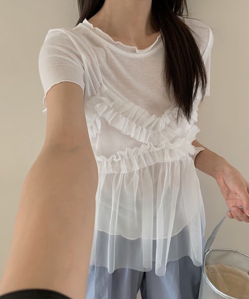 Jasmine Grandiflorum（ジャスミングランディフローラム）の「【Jasmine】チュールフリルキャミソール＋ベーシックショートTシャツ (SS)（アンサンブル・レディース・アイボリー/グレー/ブルー/ピンク・FREE）」の11枚目の写真