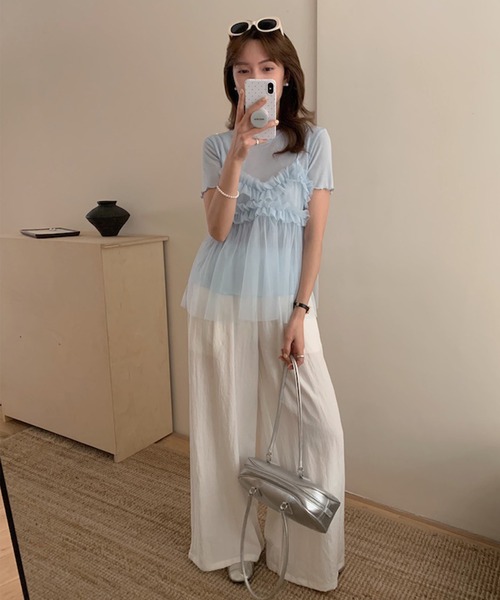 Jasmine Grandiflorum（ジャスミングランディフローラム）の「【Jasmine】チュールフリルキャミソール＋ベーシックショートTシャツ (SS)（アンサンブル・レディース・アイボリー/グレー/ブルー/ピンク・FREE）」の21枚目の写真