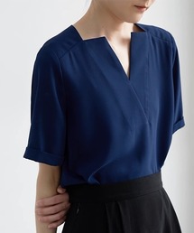 キーネック 半袖 シャツブラウス