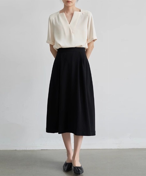 Beststore(ベストストア)の「キーネック 半袖 シャツブラウス(シャツ/ブラウス・レディース・ライトベージュ/ライトグリーン/カーキ/ネイビー/マスタード/スカイブルー/ブラック・M/L)」の15枚目の写真