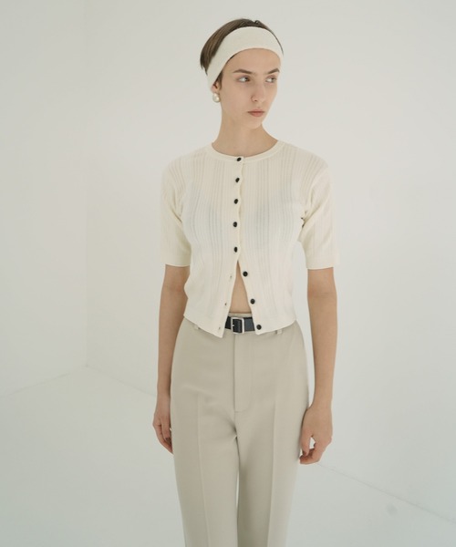 CLANE（クラネ）の「W FACE RIB KNIT CARDIGAN（カーディガン/ボレロ・レディース・ブラック/パープル/アイボリー/ミント・1/2）」の6枚目の写真