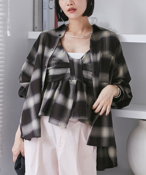 オンブレチェックオーバーシャツ