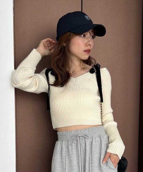 ショルダーリボンオフショルニットプルオーバー（ニット/セーター