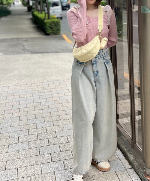 ショルダーリボンオフショルニットプルオーバー ショルダーリボンオフショルニットプルオーバー（ニット