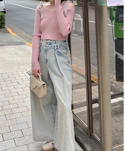 ショルダーリボンオフショルニットプルオーバー（ニット/セーター