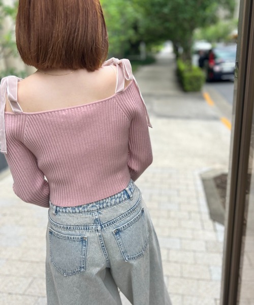 ショルダーリボンオフショルニットプルオーバー（ニット/セーター