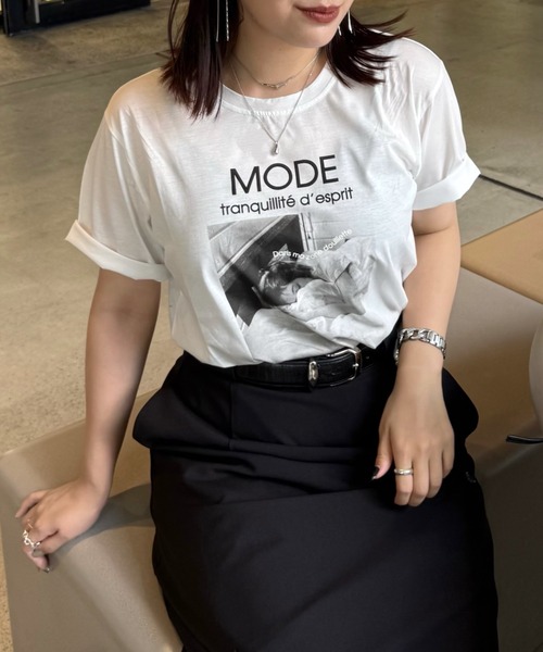 Lui's（ルイス）の「シルケットフォトT sleepy（Tシャツ/カットソー・レディース・ブラック/オフホワイト/チャコールグレー・FREE）」の2枚目の写真