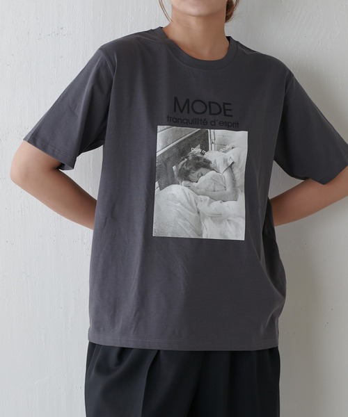 Lui's（ルイス）の「シルケットフォトT sleepy（Tシャツ/カットソー・レディース・ブラック/オフホワイト/チャコールグレー・FREE）」の7枚目の写真